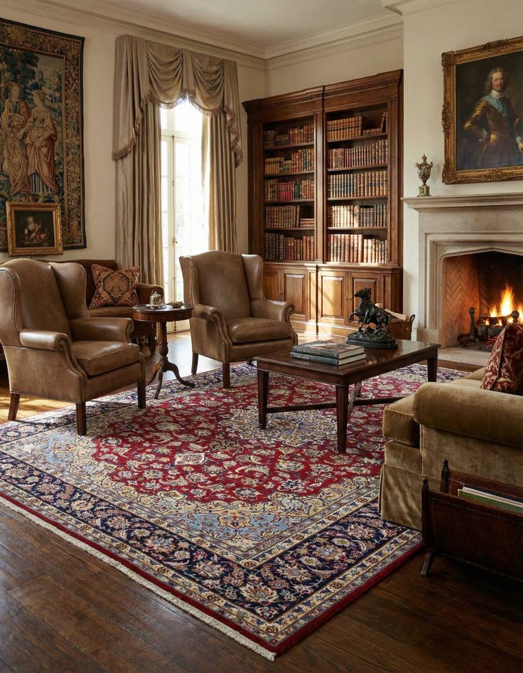 Detail image of 9' 9 x 13' 4  Hand Knotted Isfahan Persian Wool Rug