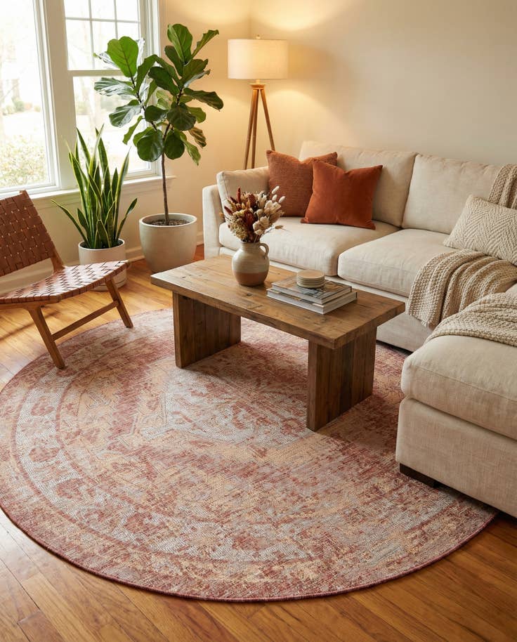 Detail image of 7' 10 x 7' 10 Easy-Clean Traditional Indoor / Outdoor Round Rug