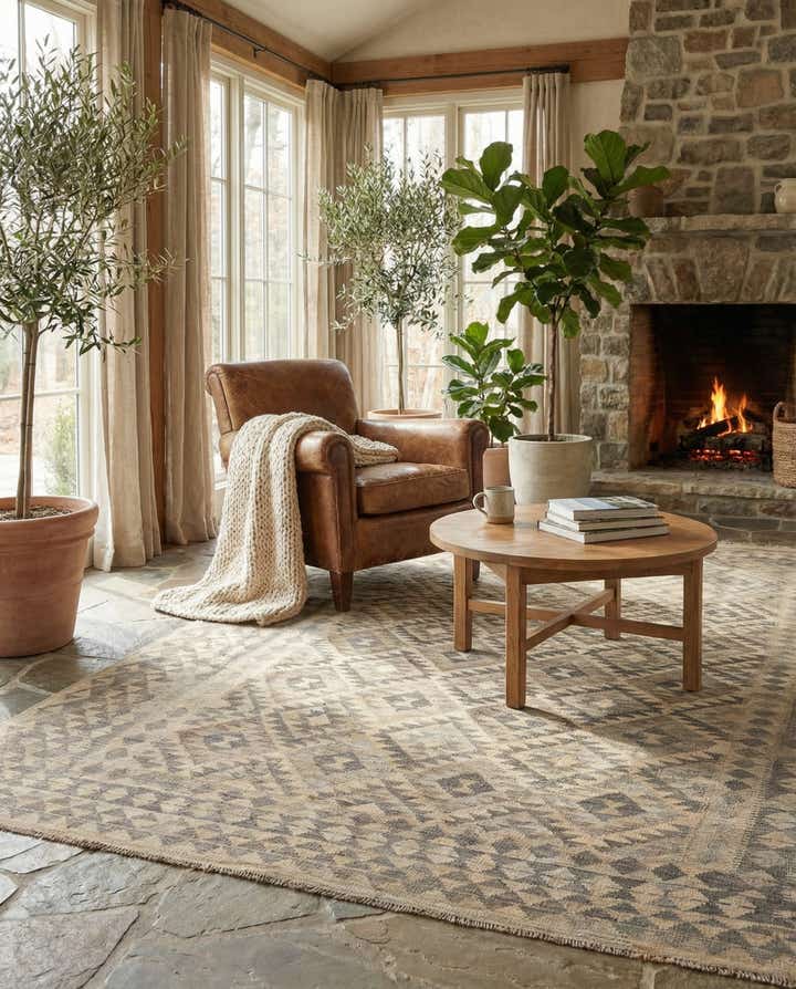 6' 9 x 9' 11 Hand Woven Kilim Maymana Wool Rug