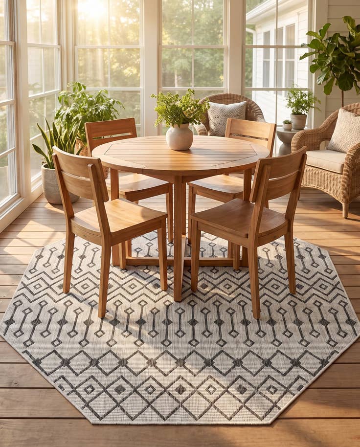Detail image of 7' 10 x 7' 10 Easy-Clean Trellis Indoor / Outdoor Octagon Rug