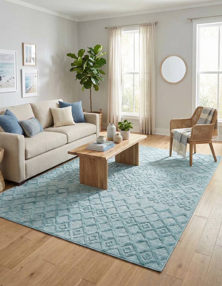 Detail image of 6' x 9'  Washable Trellis Textured Indoor / Outdoor Rug