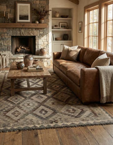 5' 3 x 8' 1 Hand Woven Kilim Maymana Wool Rug