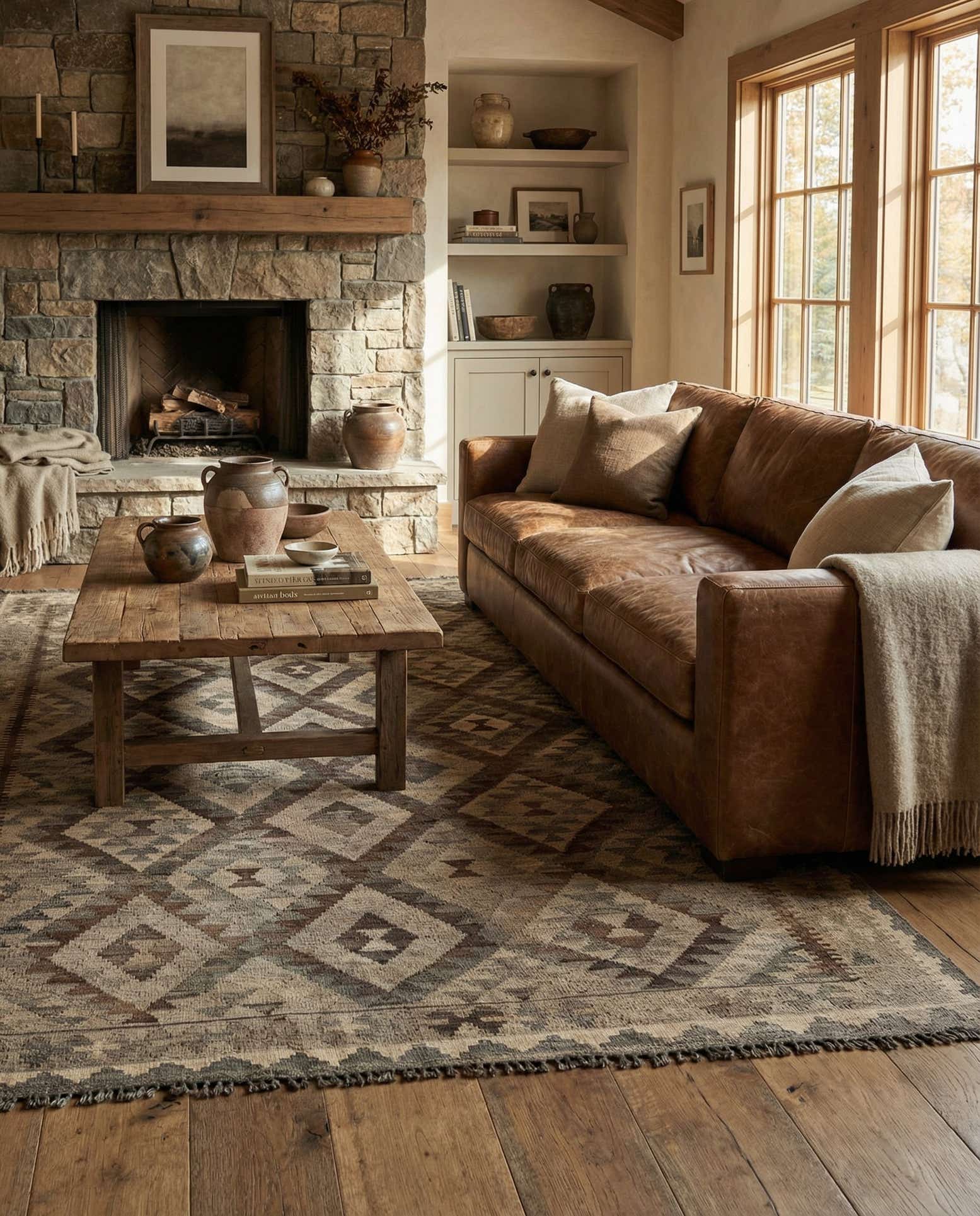 5' 3 x 8' 1 Hand Woven Kilim Maymana Wool Rug