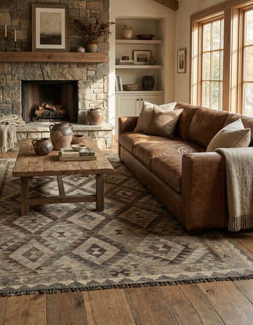 5' 3 x 8' 1 Hand Woven Kilim Maymana Wool Rug