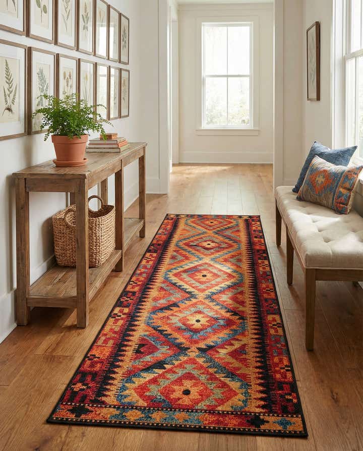 2' 7 x 7' Easy-Clean Tribal Indoor / Outdoor Runner Rug