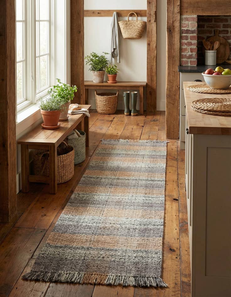 Detail image of 2' 7 x 10' Easy-Clean Eco Plaid Washable Indoor / Outdoor Runner Rug