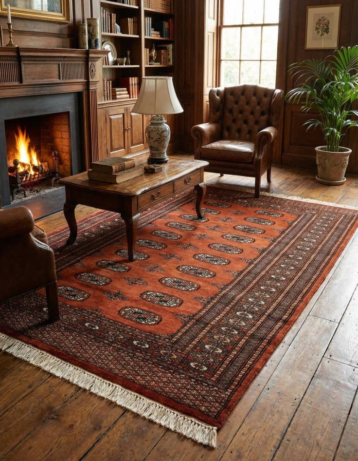 Detail image of 4' 1 x 5' 11  Hand Knotted Bokhara Wool Rug