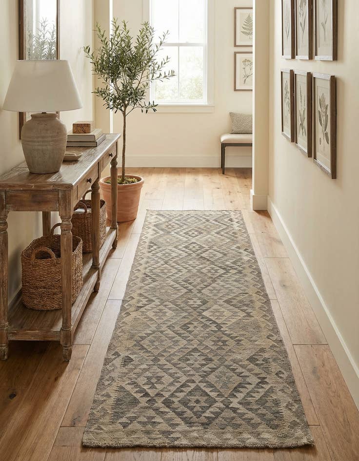 Detail image of 2' 10 x 9' 7  Hand Woven Kilim Maymana Wool Runner Rug