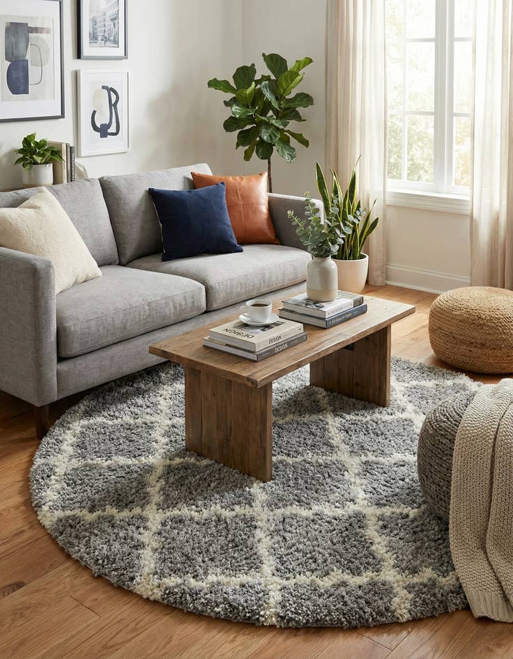 Detail image of 6' x 6' Moroccan Trellis Shag Round Rug