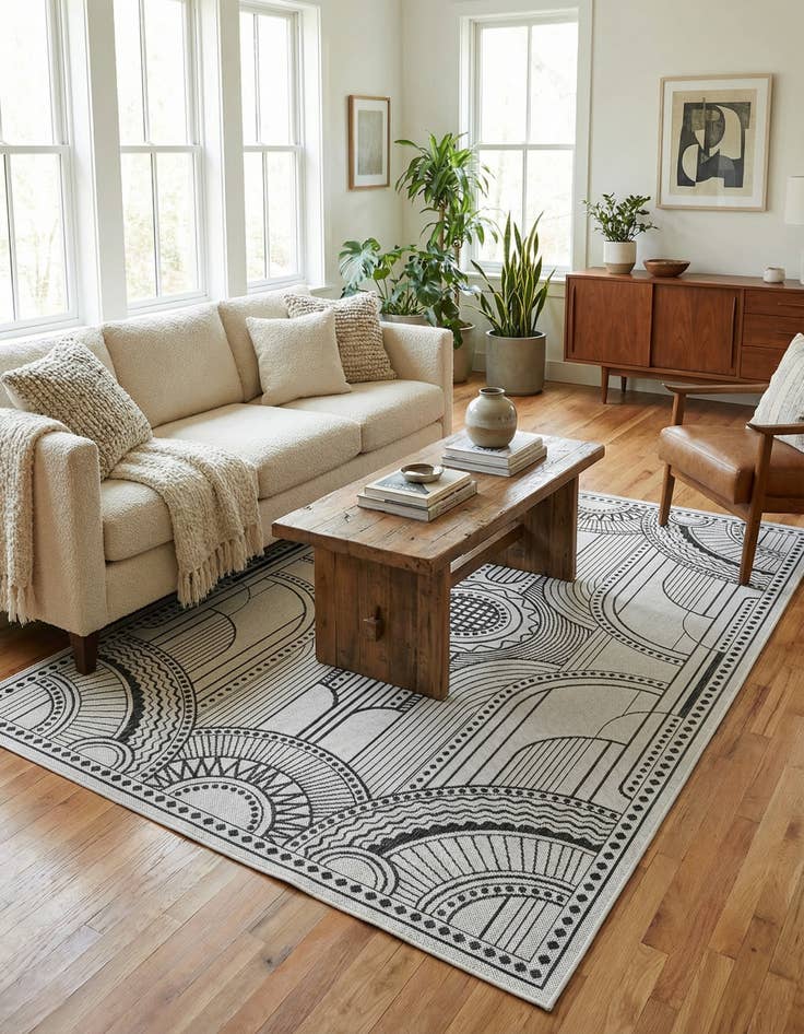 Detail image of 5' 3 x 8'  Washable Traditional Indoor / Outdoor Rug