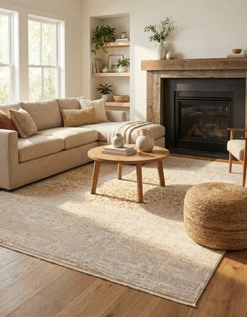 Ivory and Gold Deepa Square Rug