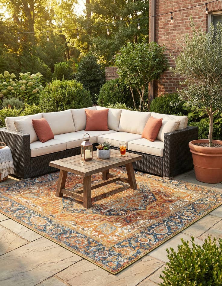 Detail image of 6' x 6'  Washable Traditional Indoor / Outdoor Square Rug