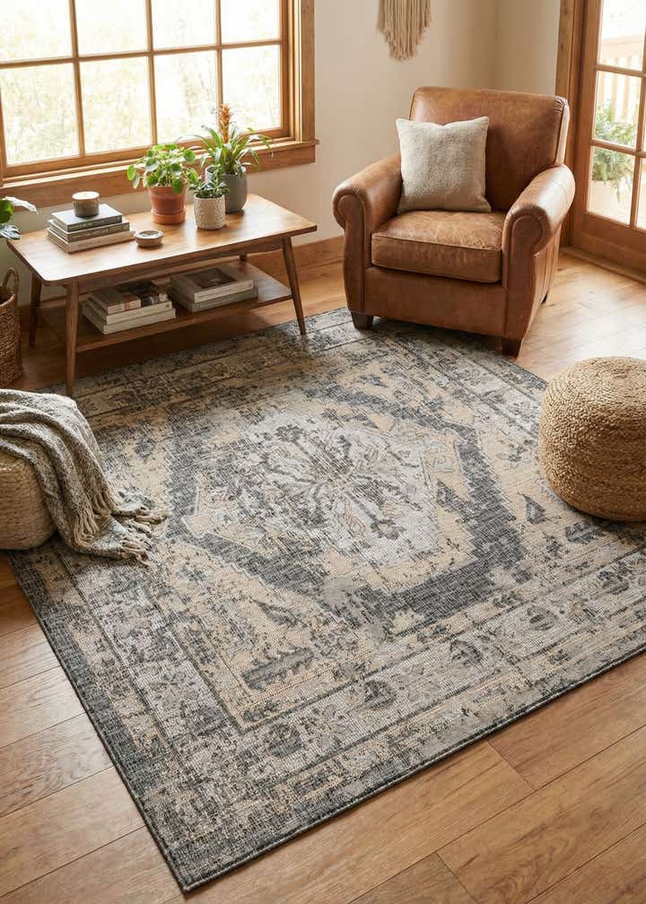 7' 10 x 7' 10 Easy-Clean Traditional Indoor / Outdoor Square Rug