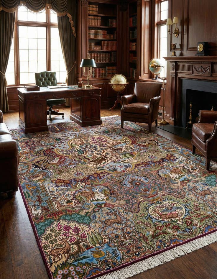 Detail image of  7' 11 x 11' 2  Hand Knotted Kashmar Persian Wool Rug
