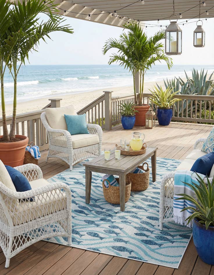 Detail image of 6' 1 x 9'  Washable Coastal Indoor / Outdoor Rug