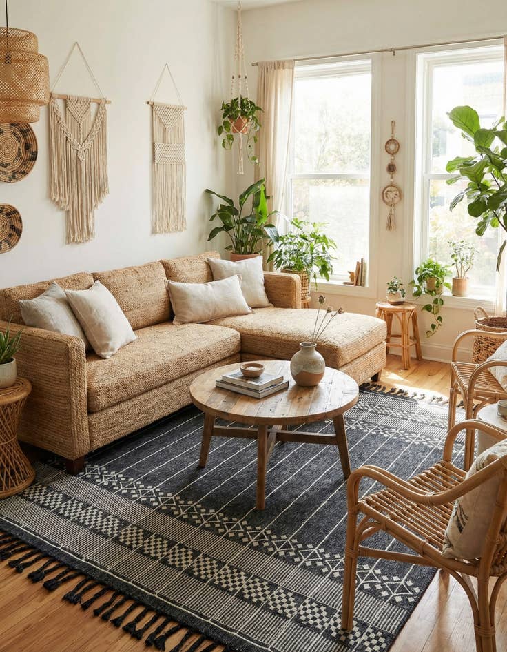 Detail image of  7' 10 x 10'  Washable Eco Bohemian Indoor / Outdoor Rug