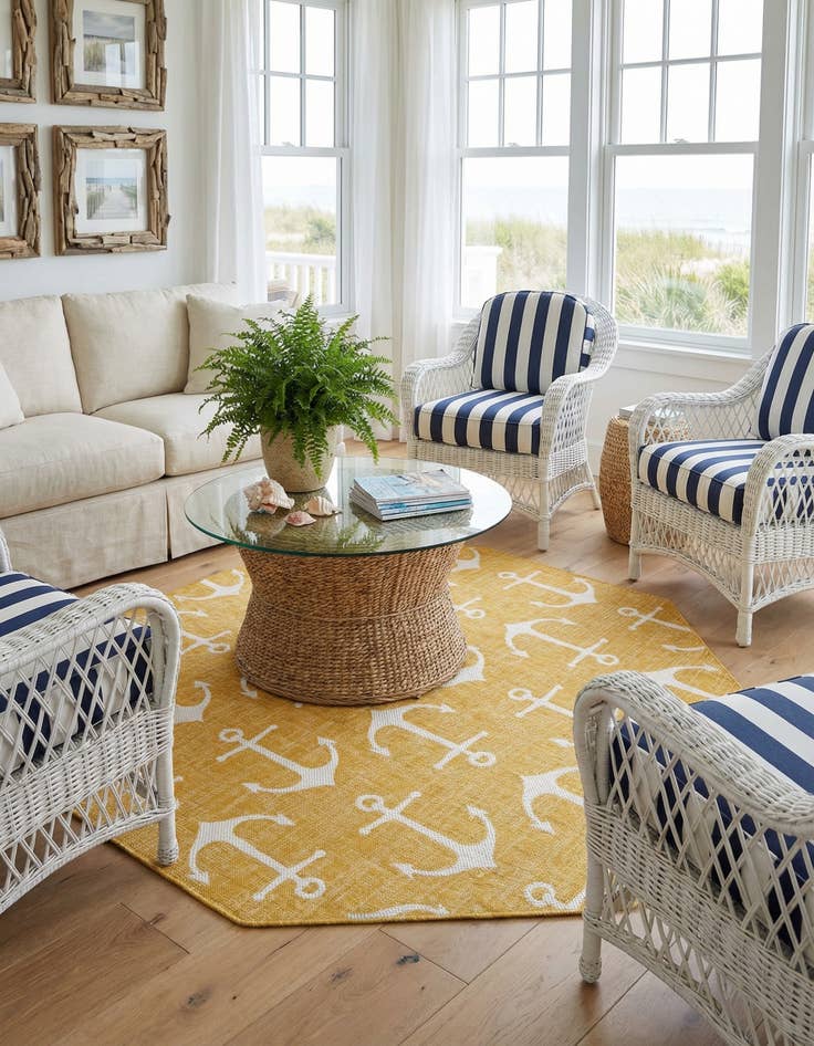 Detail image of  7' 10 x 7' 10  Washable Coastal Indoor / Outdoor Octagon Rug
