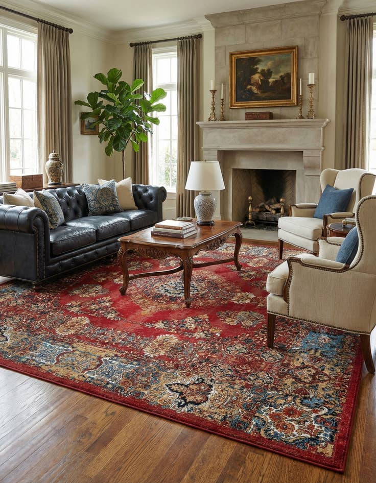 Detail image of  10' x 10'  Washable Traditional Indoor / Outdoor Square Rug