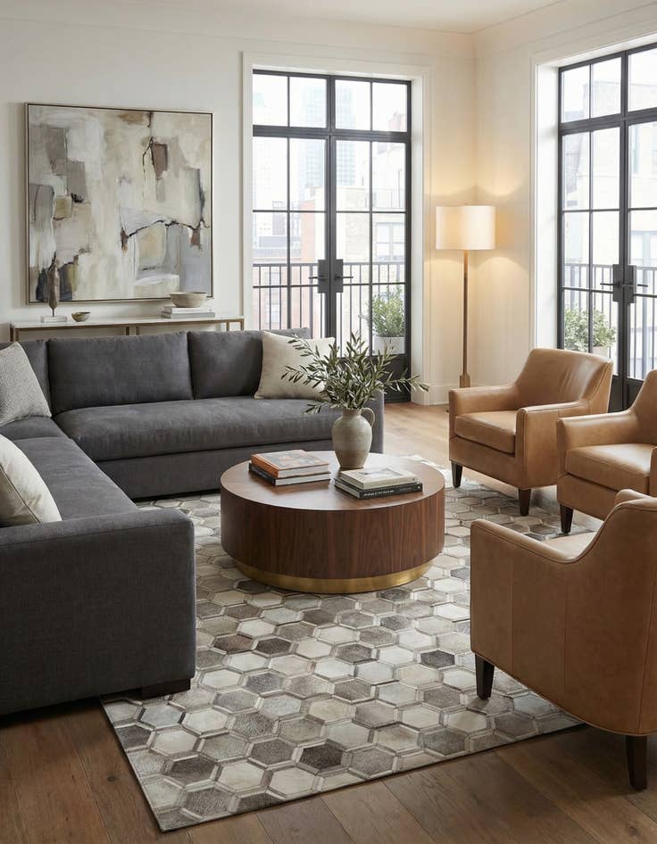 Detail image of  8' 1 x 10' Cowhide Leather Rug