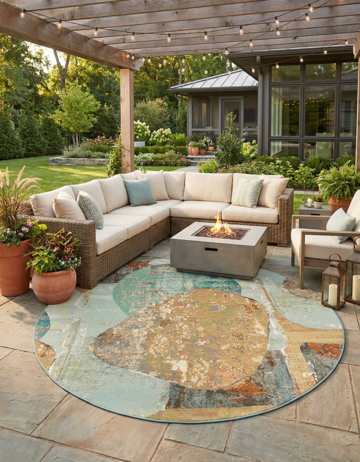 Detail image of 10' x 10'  Washable Modern Indoor / Outdoor Round Rug