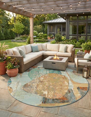 10' x 10' Easy-Clean Modern Indoor / Outdoor Round Rug