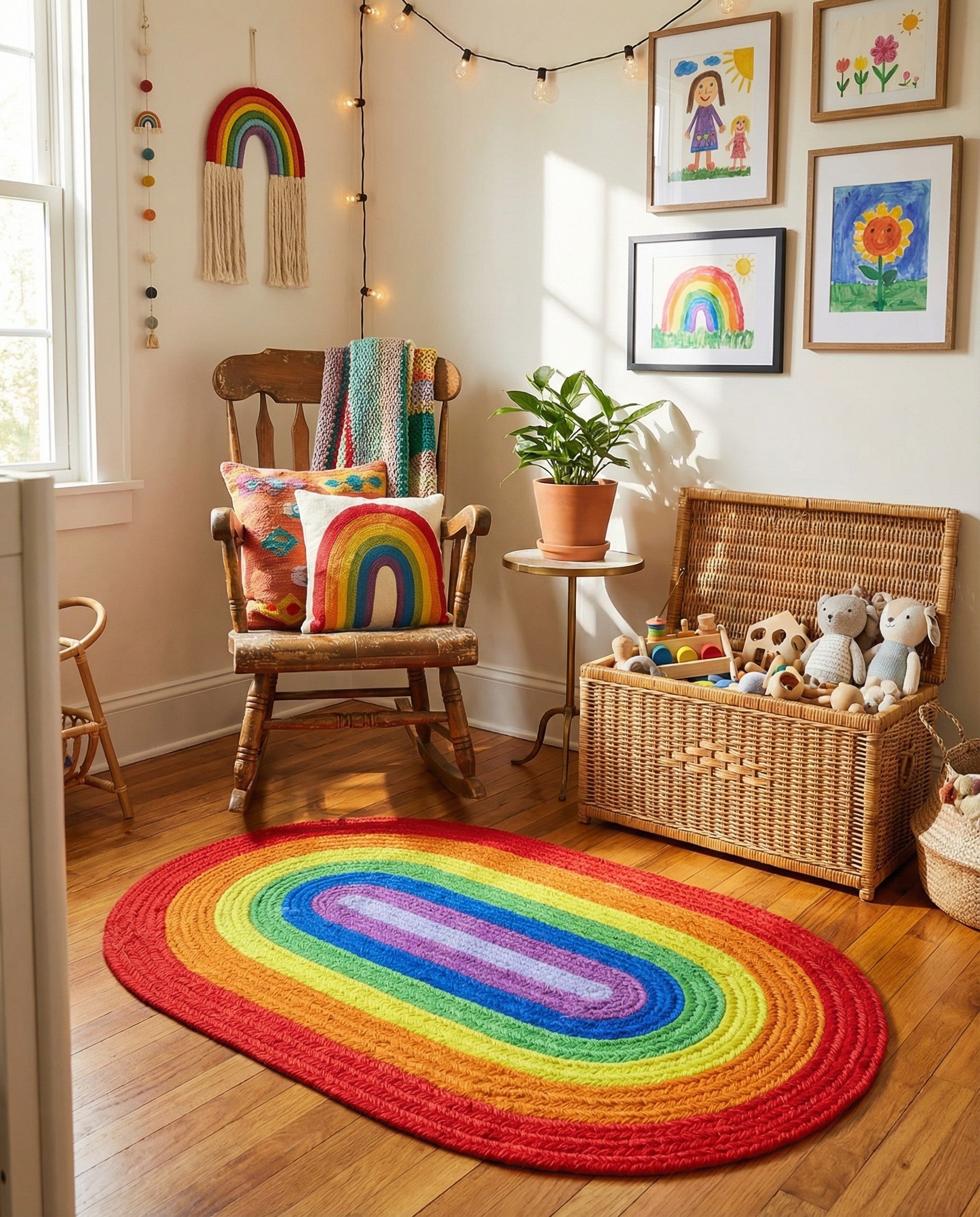  2' x 3' 1  Hand Hand Braided Rainbow Wool Oval Rug