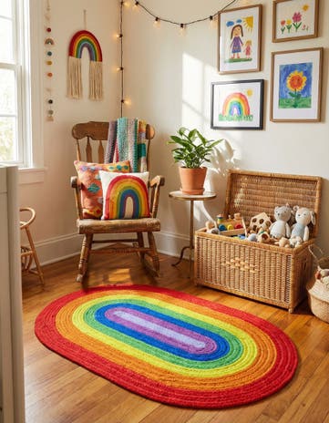 2' x 3' 1 Handmade Hand Braided Rainbow Wool Oval Rug