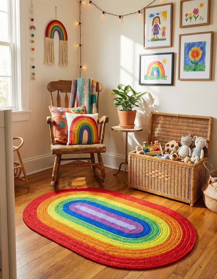 Detail image of 2' x 3' 1  Hand Hand Braided Rainbow Wool Oval Rug