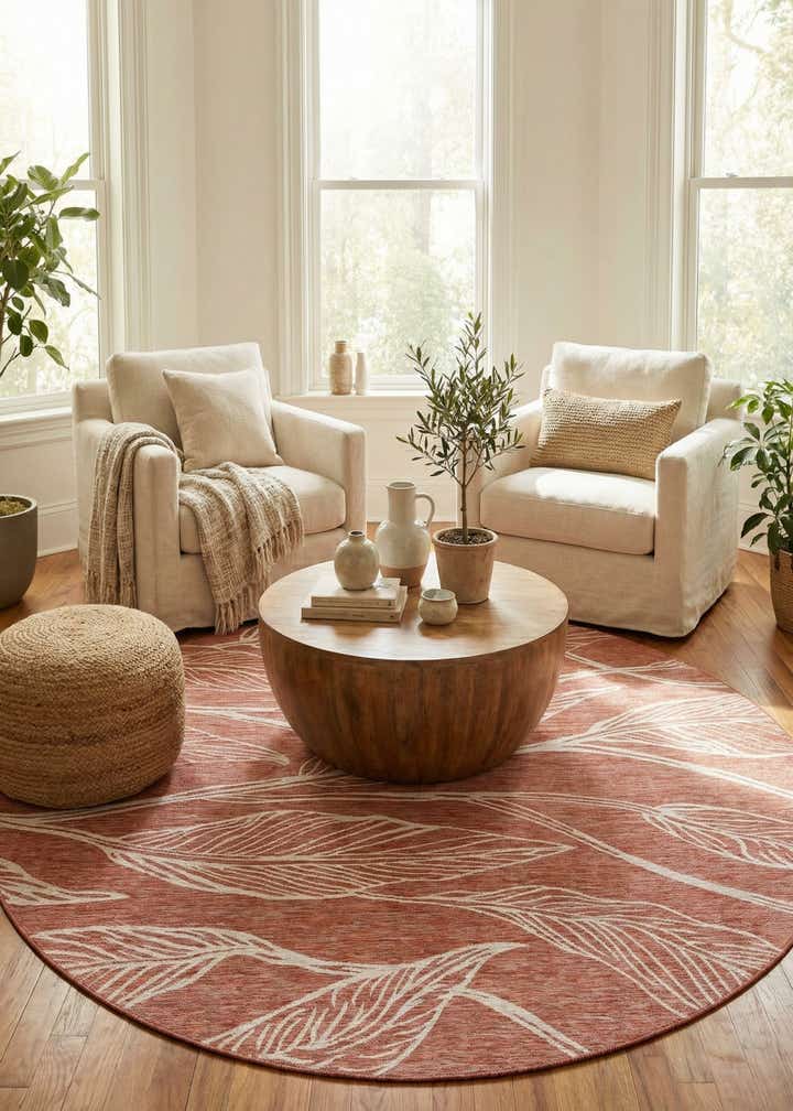 10' 8 x 10' 8 Easy-Clean Botanical Indoor / Outdoor Round Rug