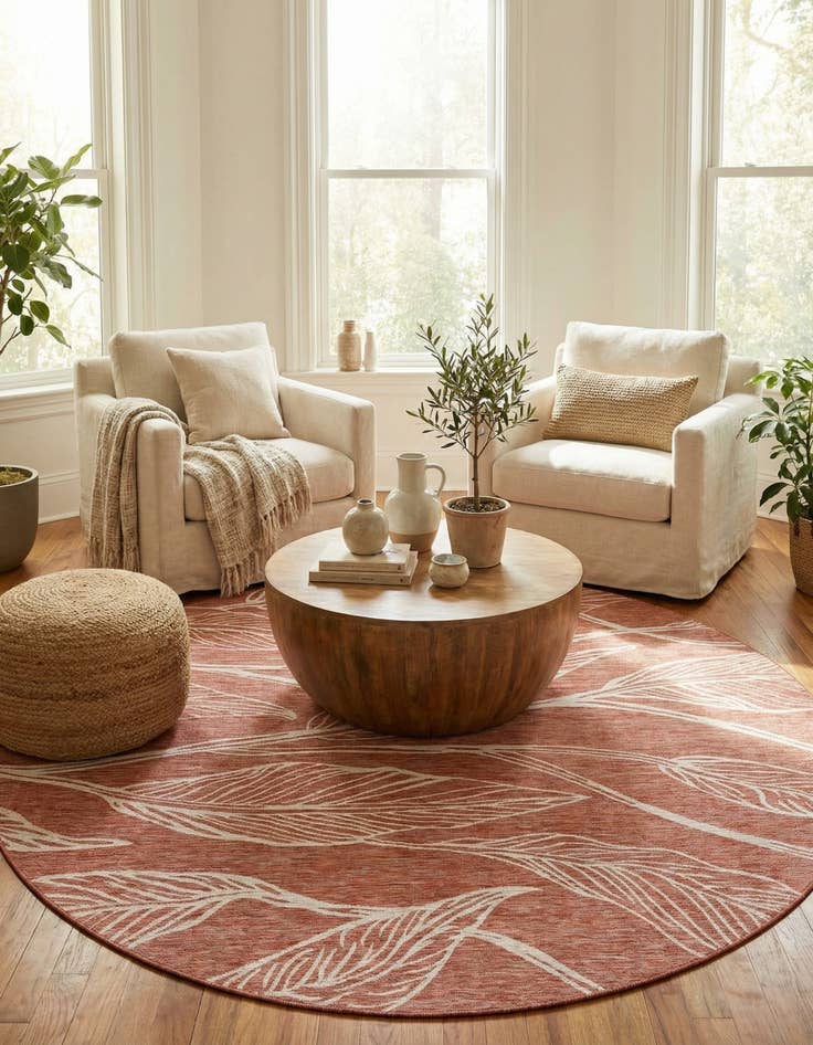 Detail image of 10' 8 x 10' 8  Washable Botanical Indoor / Outdoor Round Rug