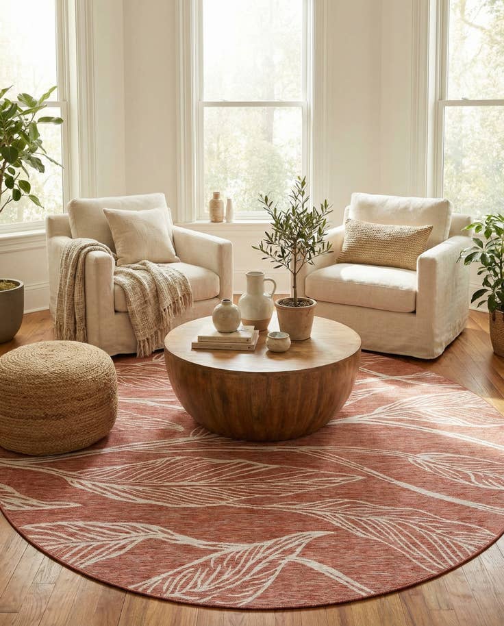 Detail image of 10' 8 x 10' 8 Easy-Clean Botanical Indoor / Outdoor Round Rug