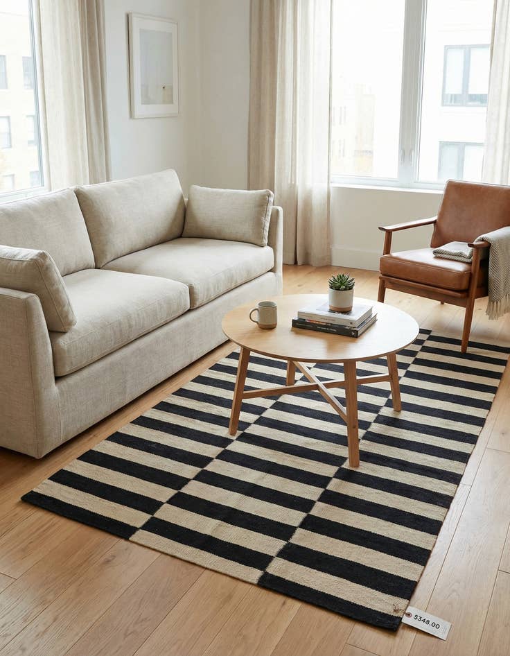 Detail image of 3' 4 x 4' 11  Hand Woven Kilim Modern Wool Rug