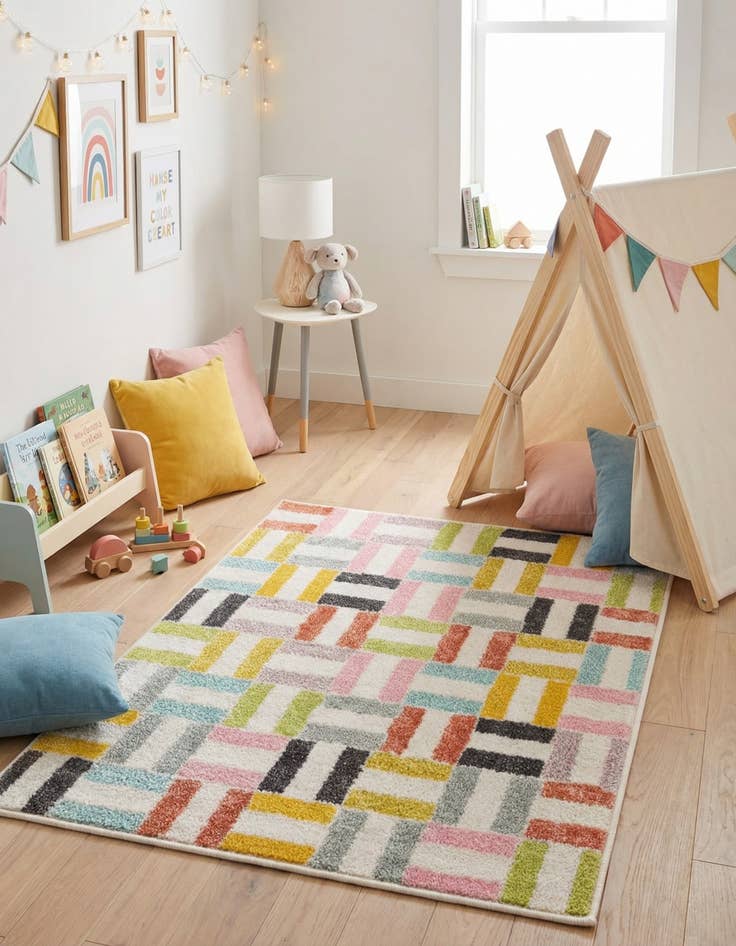 Detail image of 2' 2 x 3' Checkered Whimsy Kids Rug