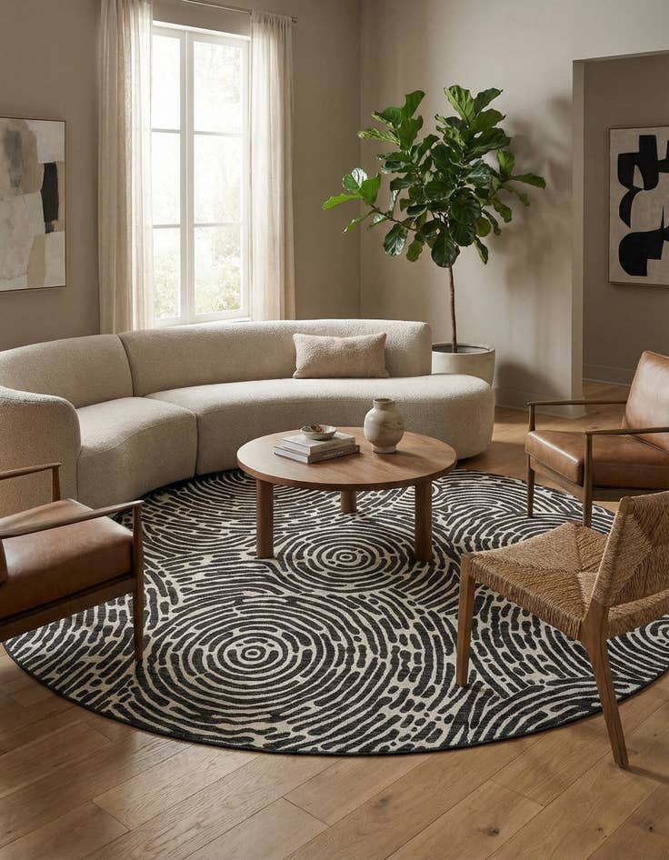 Detail image of  12' x 12'  Washable Modern Indoor / Outdoor Round Rug