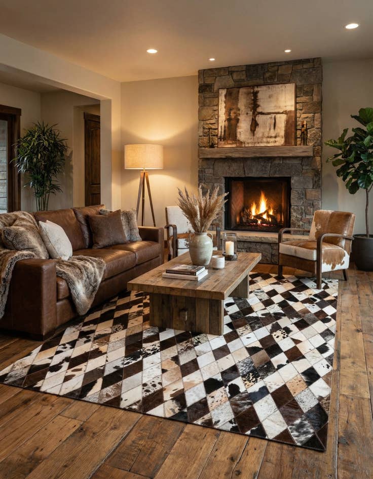 Detail image of 4' 9 x 6' 6 Cowhide Stocks Rug