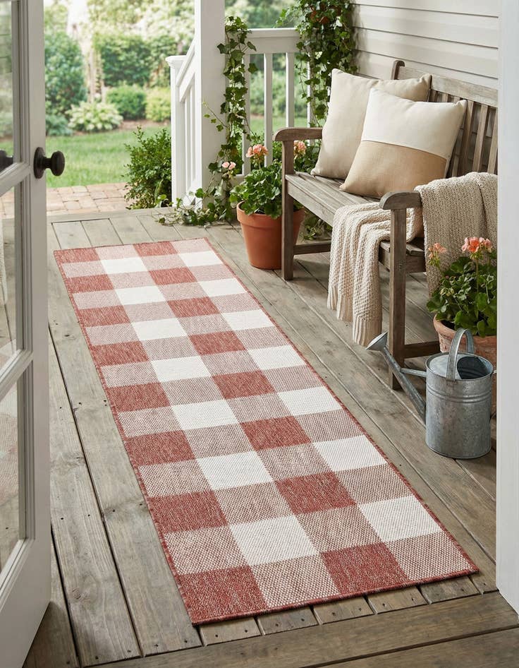 Detail image of 2' x 8' Easy-Clean Checkered Indoor / Outdoor Runner Rug