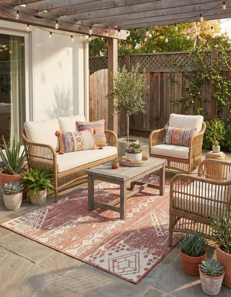 Detail image of  5' 3 x 8'  Washable Bohemian Indoor / Outdoor Rug