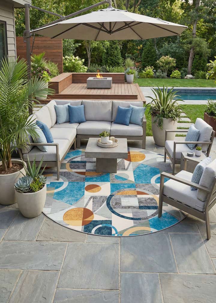 10' x 10' Easy-Clean Modern Indoor / Outdoor Round Rug