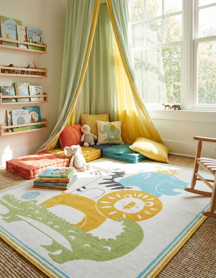 Detail image of  7' 10 x 10' Animals Whimsy Kids Rug