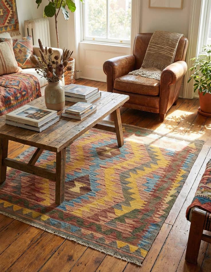 Detail image of 3' 2 x 3' 4  Hand Woven Kilim Maymana Wool Square Rug