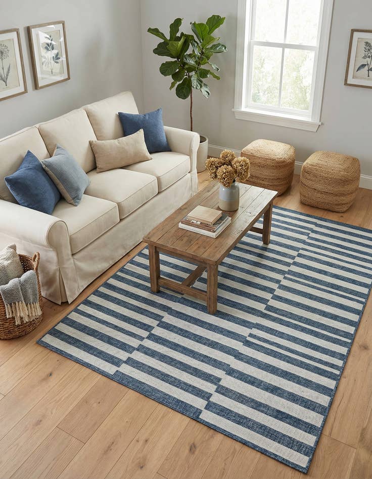 Detail image of 6' x 6'  Washable Striped Indoor / Outdoor Square Rug