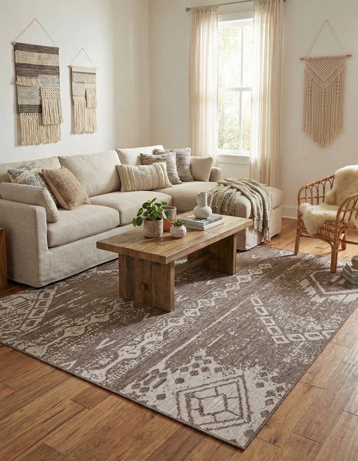 Detail image of  7' 10 x 10'  Washable Bohemian Indoor / Outdoor Rug