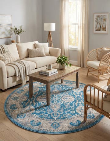 Light Blue Vienna Round Rug