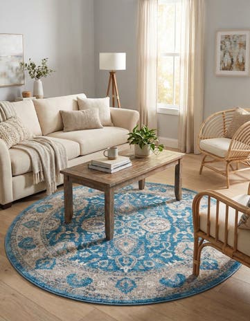 Light Blue Vienna Round Rug