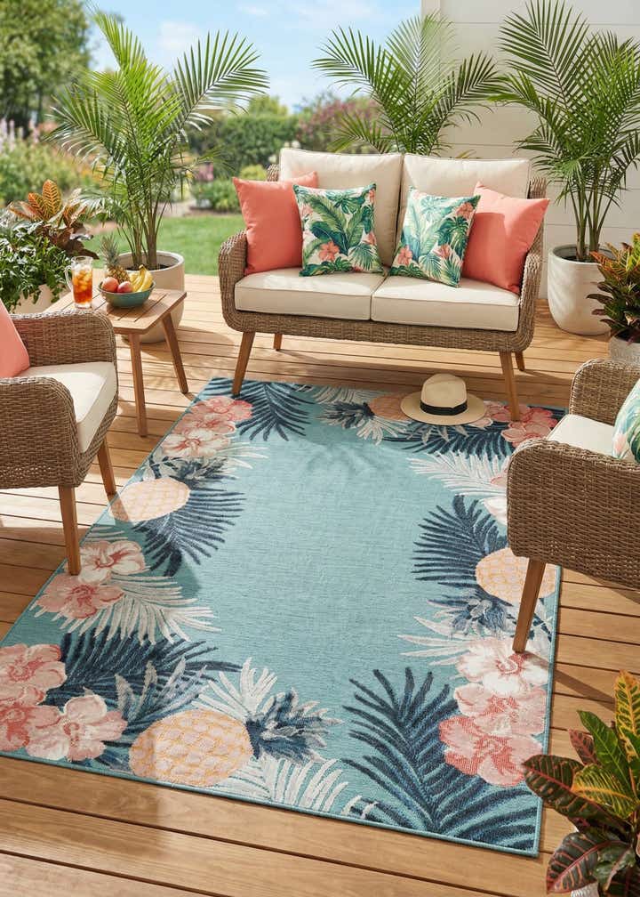 5' 2 x 8' Easy-Clean Botanical Indoor / Outdoor Rug