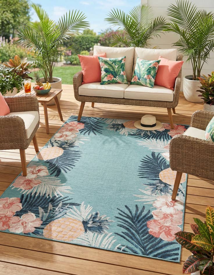 Detail image of 5' 2 x 8'  Washable Botanical Indoor / Outdoor Rug