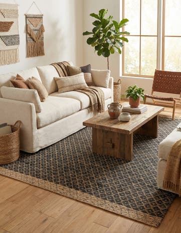 Black Hand Woven Chindi Trellis Rug