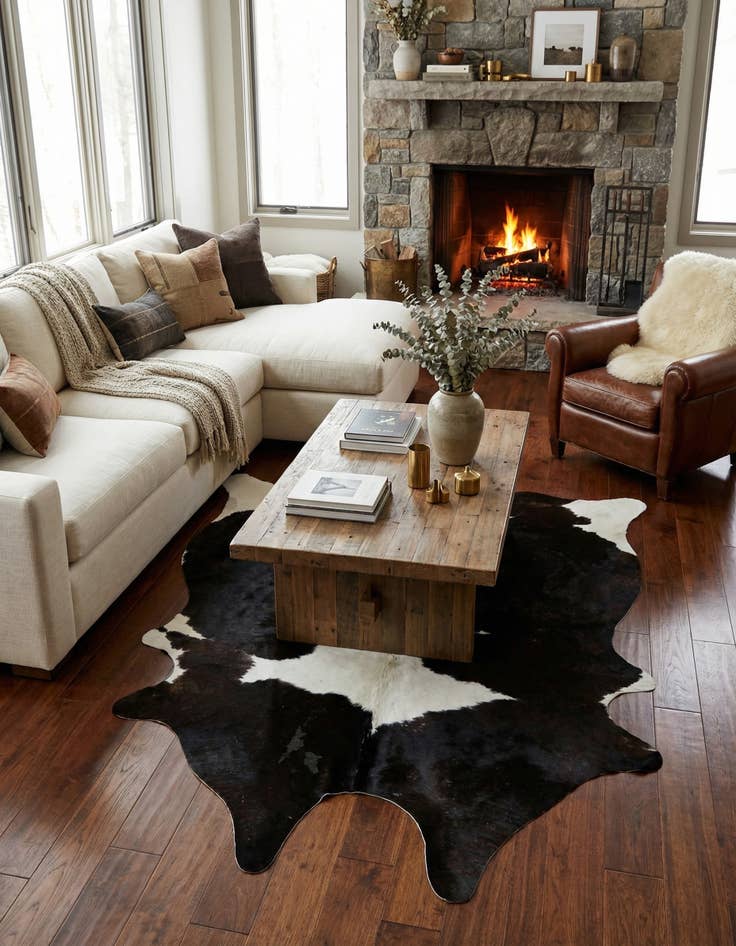 Detail image of  5' 7 x 5' 10 Cowhide Leather Square Rug