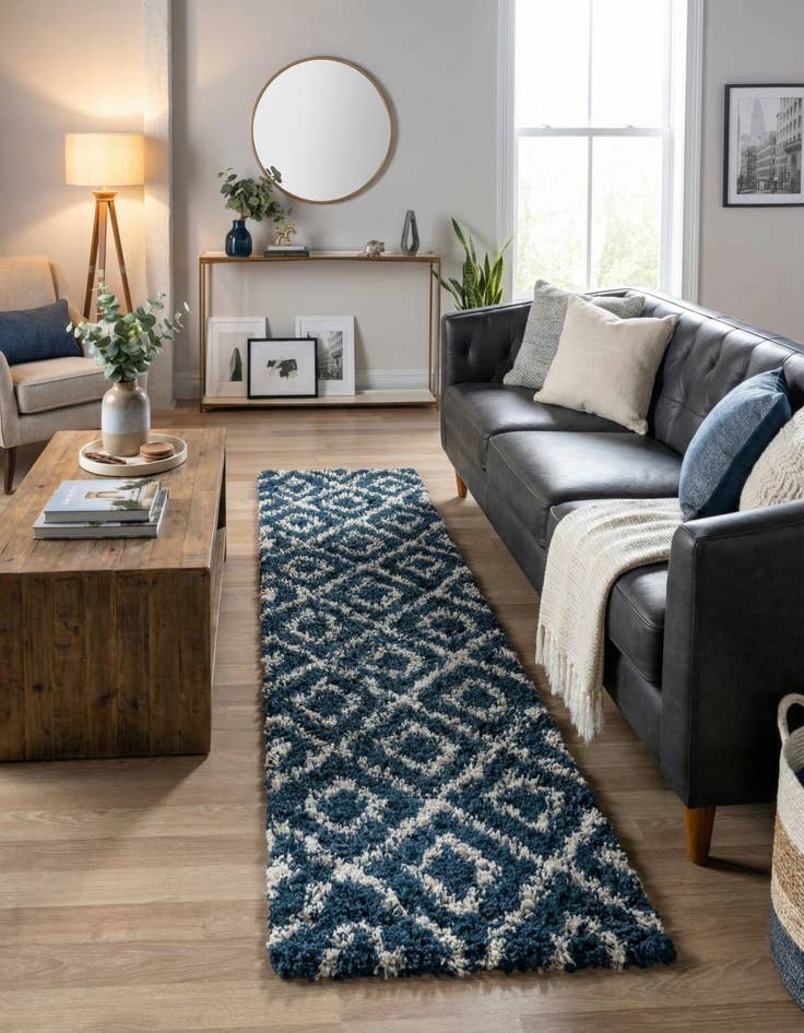 Detail image of  2' 7 x 12' Lattice Shag Runner Rug