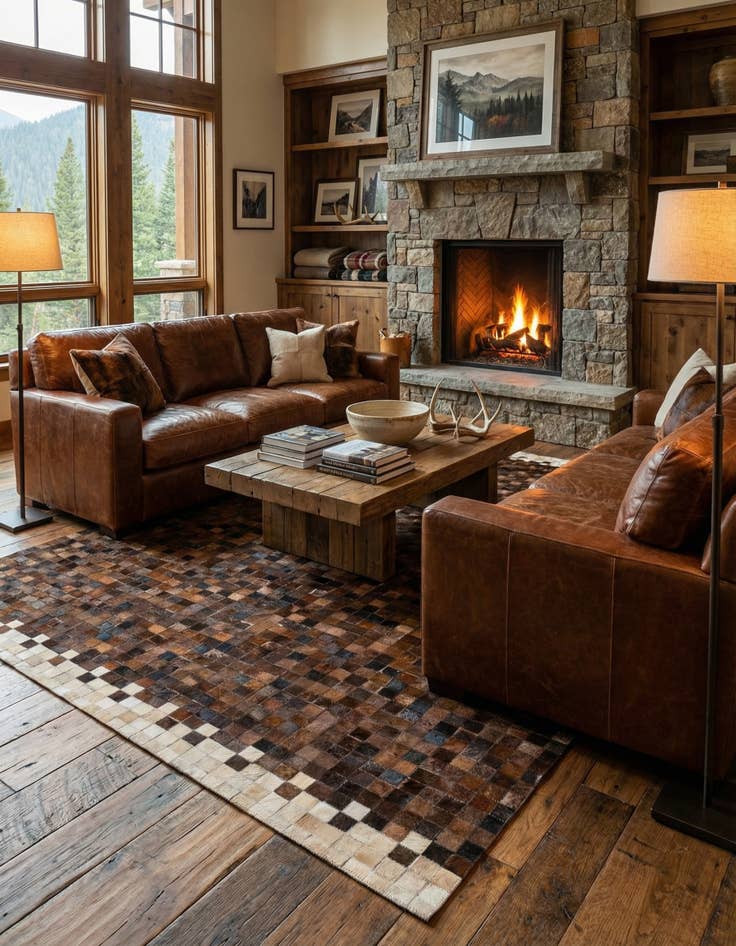 Detail image of 4' 11 x 8' 1 Cowhide Stocks Rug